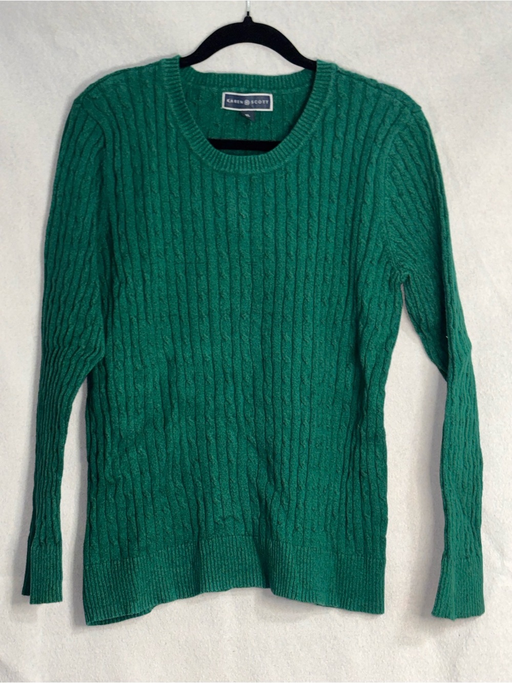Karen Scott Emerald Green Cable Crewneck Sweater
